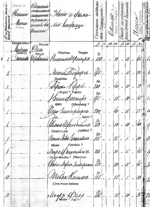 Loading: Image of original Snitkov 1892 tax roll page